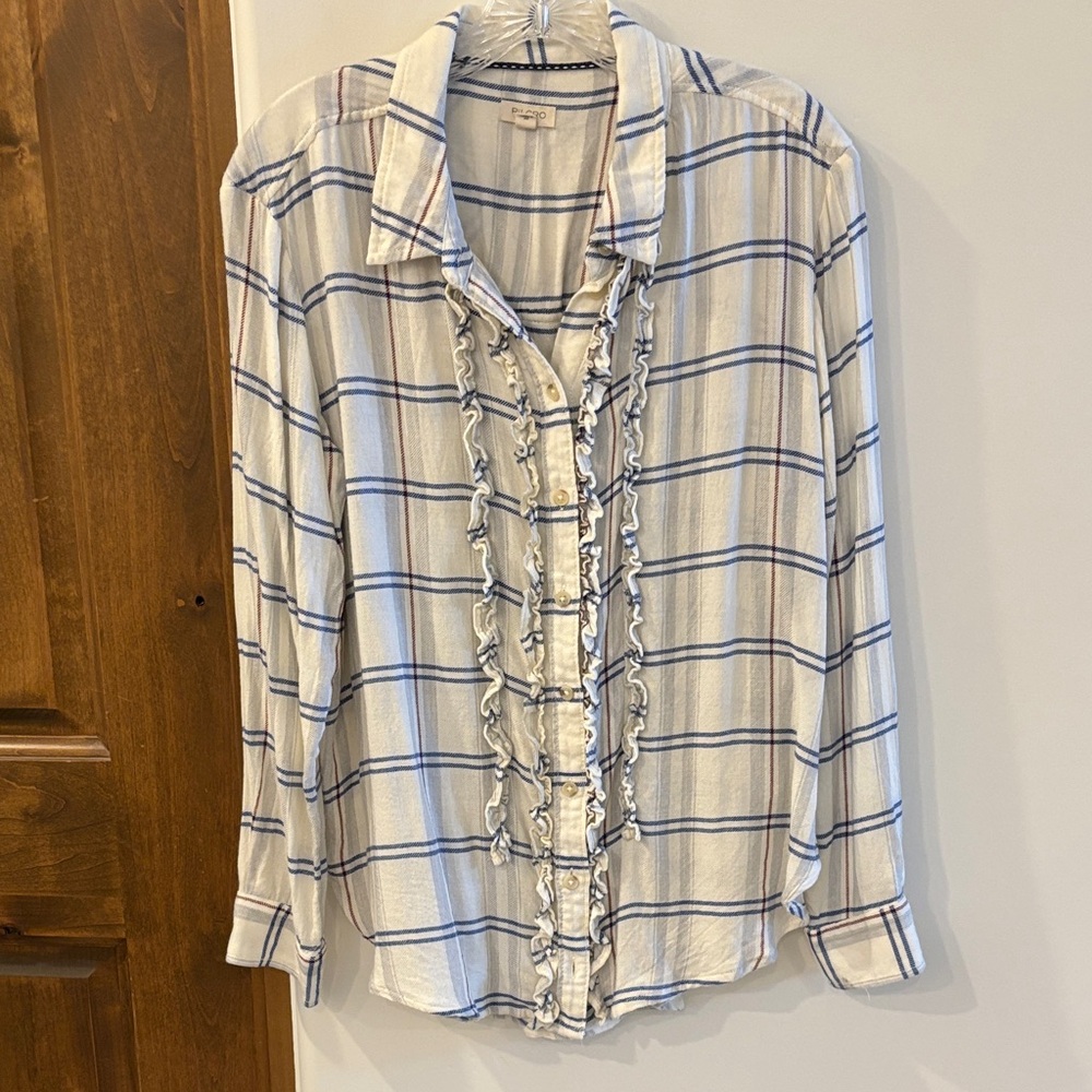 Anthro Ruffled Flannel Shirt